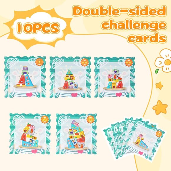 Montessori Wooden Stacking Toy,Colorful Houses Building Blocks Game 14 Pcs Monte - Picture 2 of 12